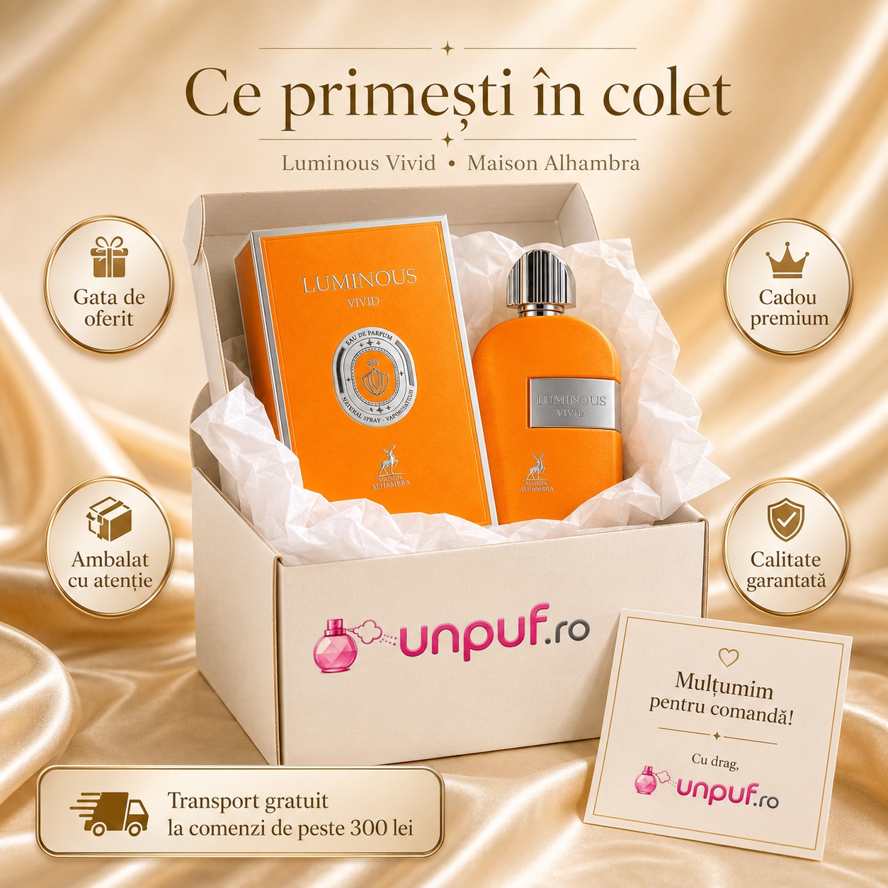 Ce primești în colet Parfum Alhambra Luminous Vivid Maison Alhambra 100 ml ambalat cu atenție