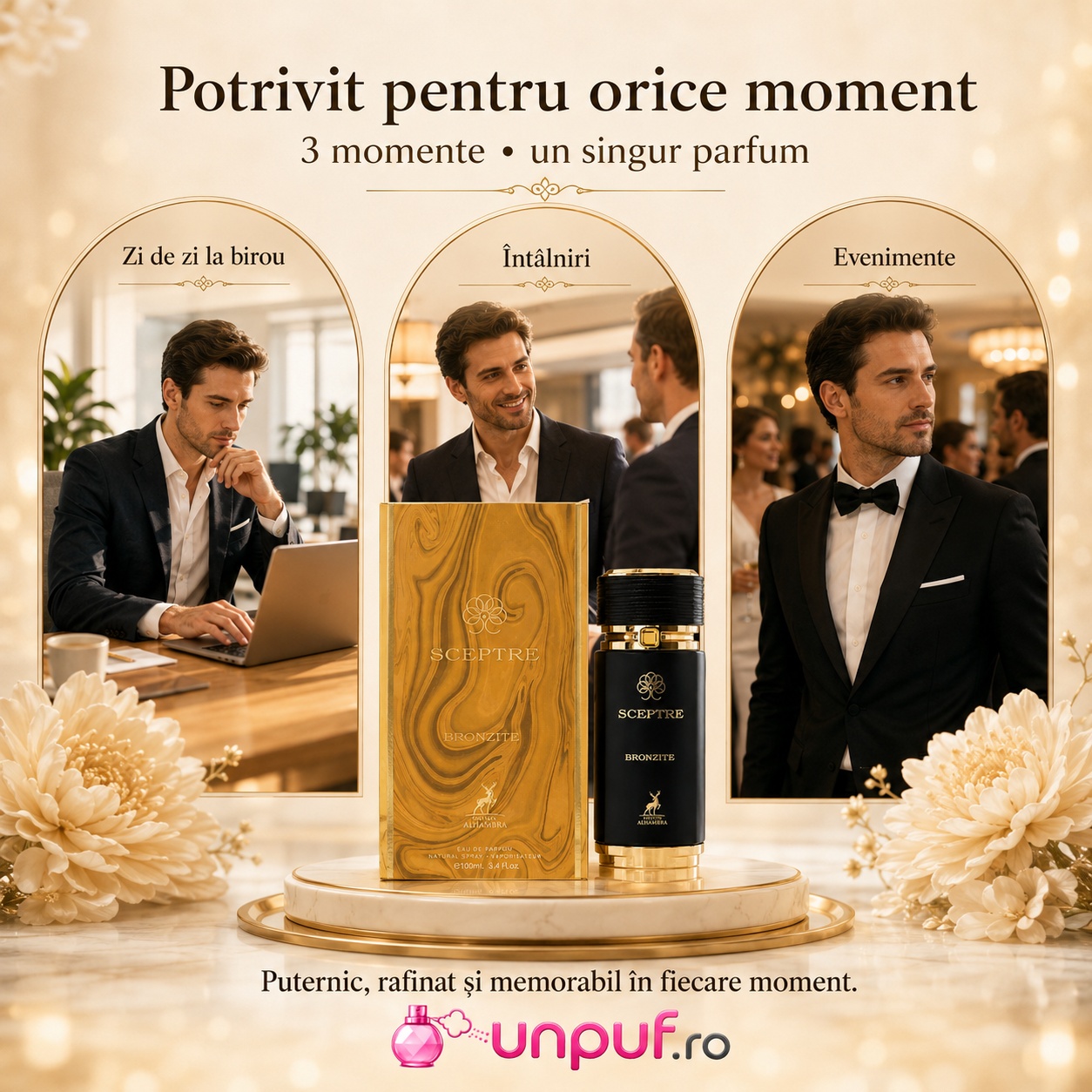 Parfum Alhambra Sceptre Bronzite potrivit pentru zi de zi la birou, &icirc;nt&acirc;lniri și evenimente