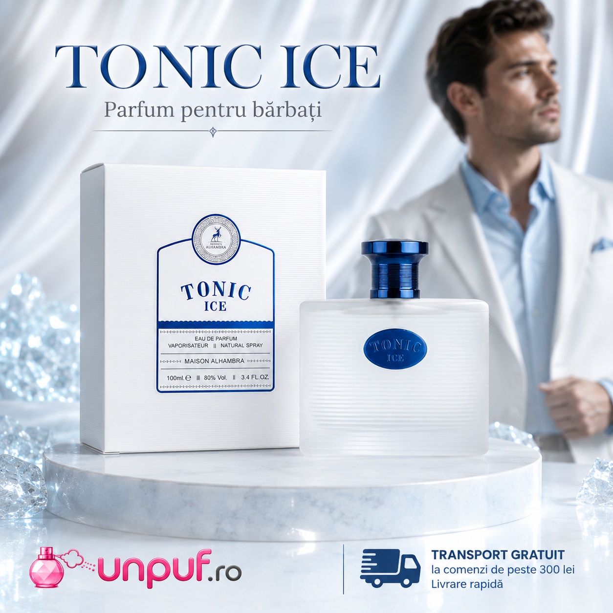 Alhambra Tonic Ice Maison Alhambra design alb albastru elegant și prezentare premium pentru bărbați