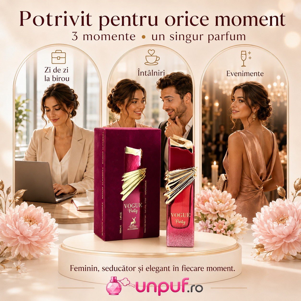 Parfum Alhambra Vogue Party potrivit pentru zi de zi, birou, &icirc;nt&acirc;lniri și evenimente