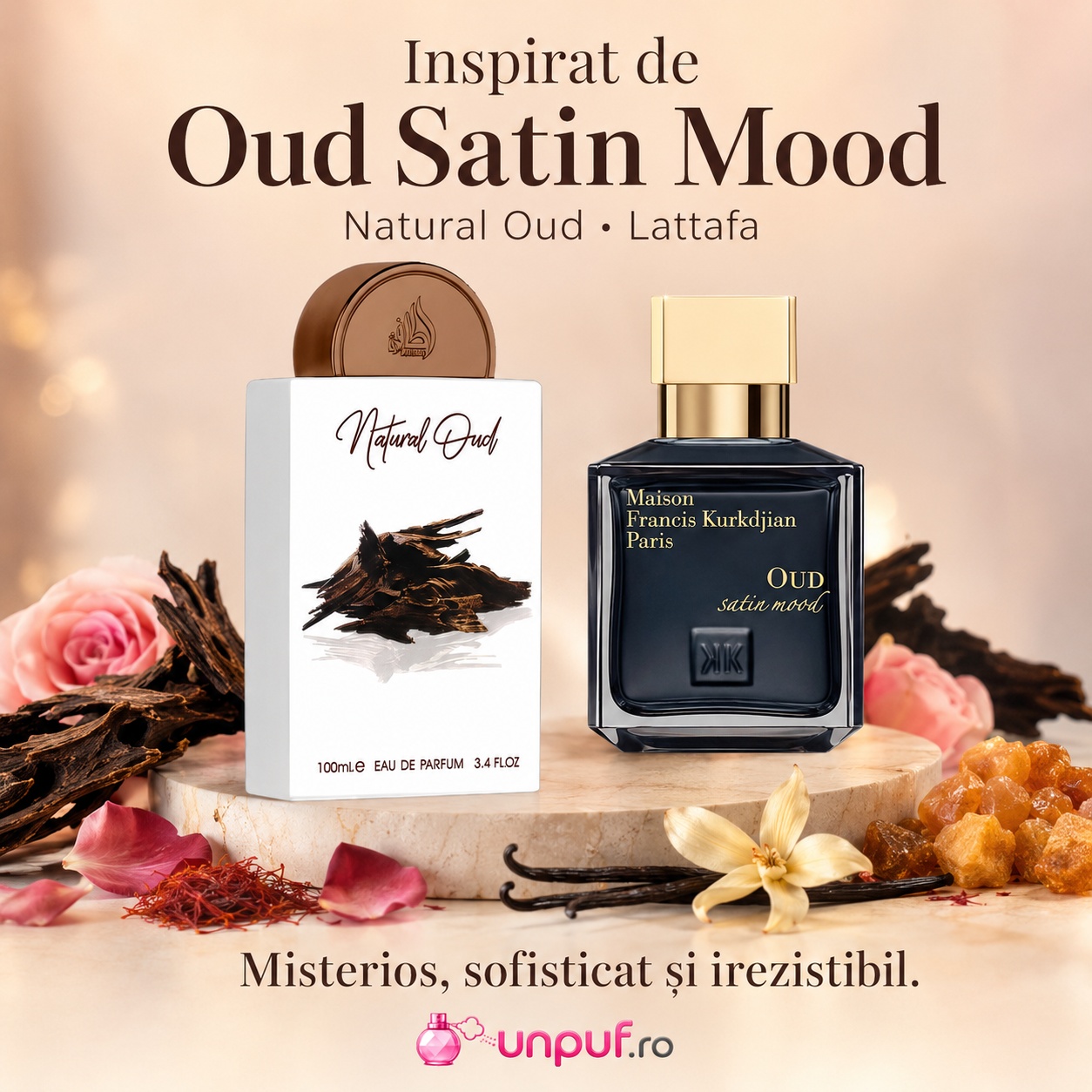 Lattafa Natural Oud inspirat din Oud Satin Mood parfum oriental lemnos misterios sofisticat și irezistibil