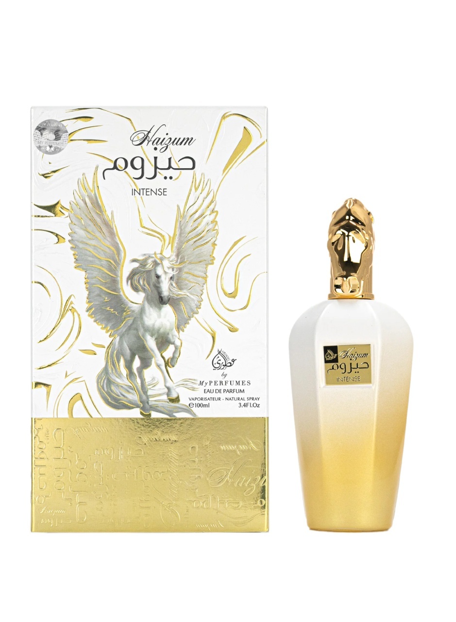 My Perfumes Haizum Intense 100 ml sticlă și cutie pe fundal alb, prezentare produs original