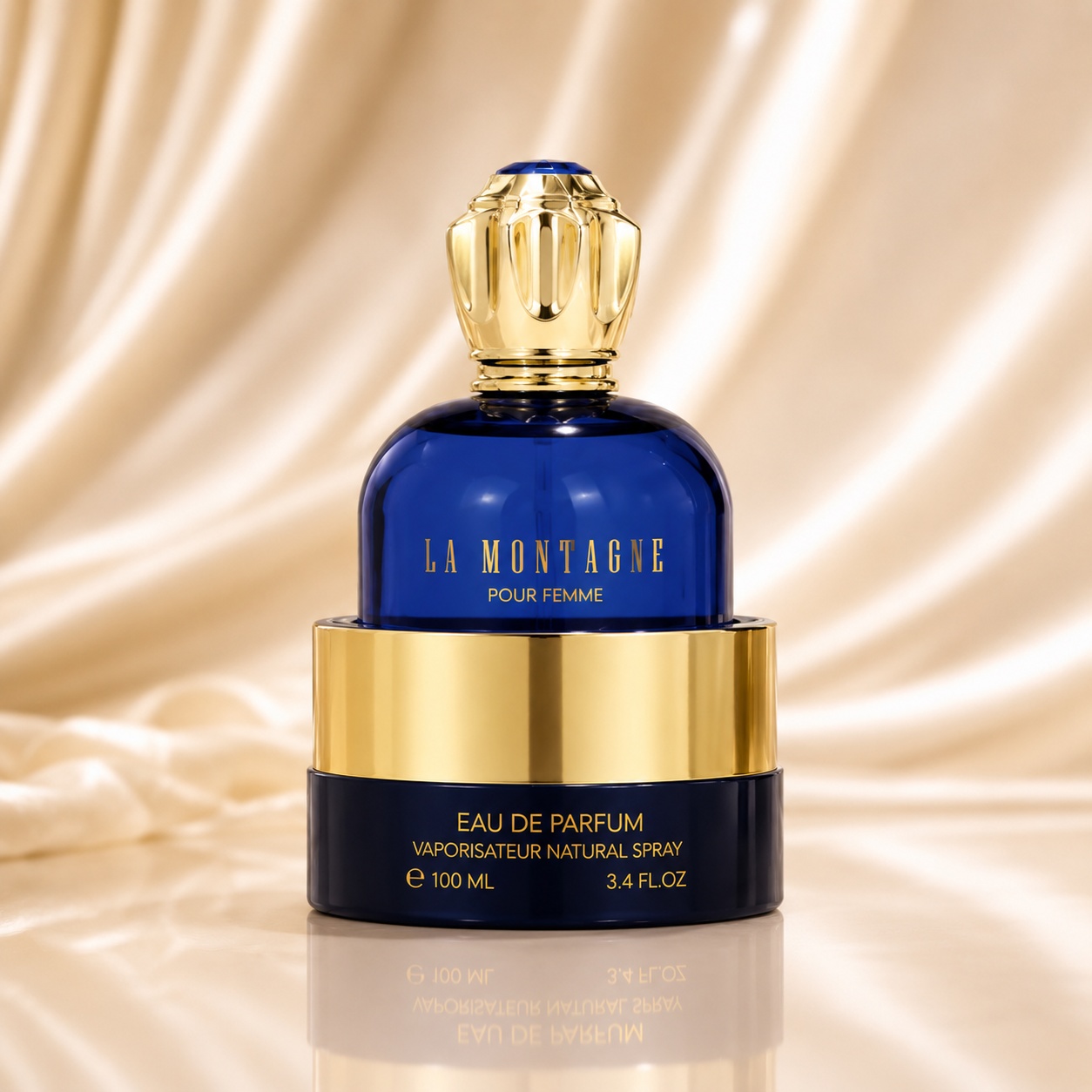 Flacon My Perfumes La Montagne 100 ml albastru cobalt cu bază aurie și capac luxos