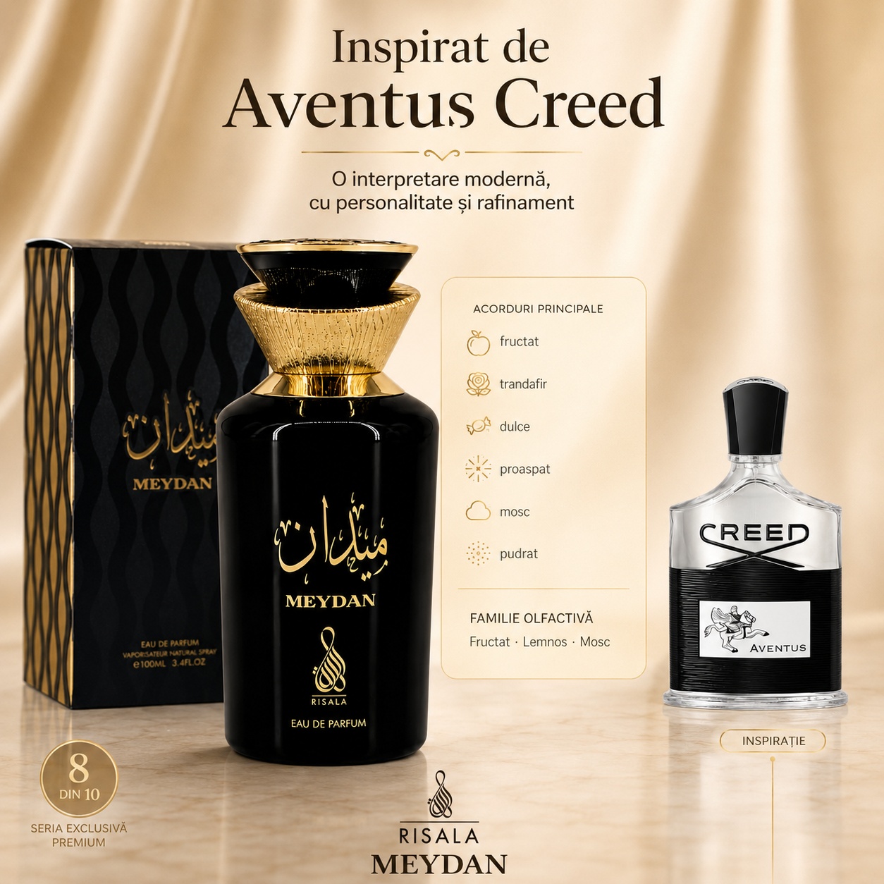 Meydan Risala inspirat de Aventus Creed, parfum modern, fructat, rafinat și memorabil