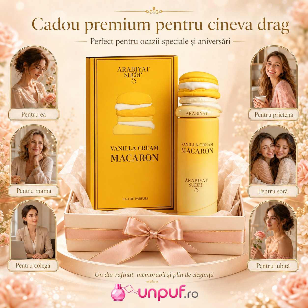 Arabiyat Sugar Vanilla Cream Macaron cadou premium pentru ea, prietenă, mamă, soră, colegă sau iubită