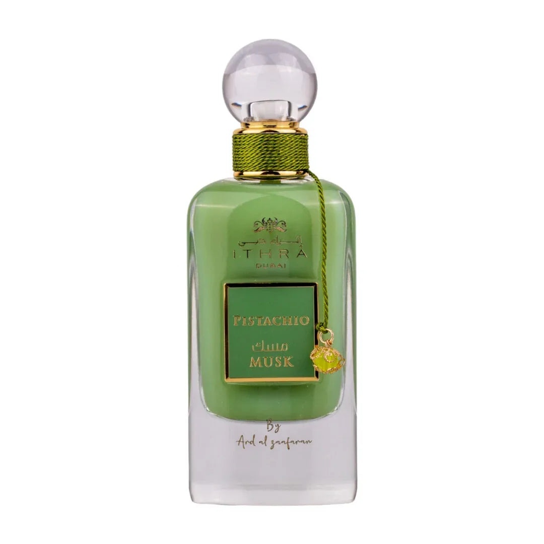 Flacon original Ithra Pistachio Ard Al Zaafaran 100 ml parfum arăbesc unisex verde cu detalii aurii