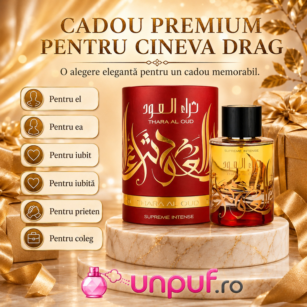Thara Al Oud Supreme Intense cadou premium pentru el, pentru ea, pentru iubit, iubită, prieten sau coleg