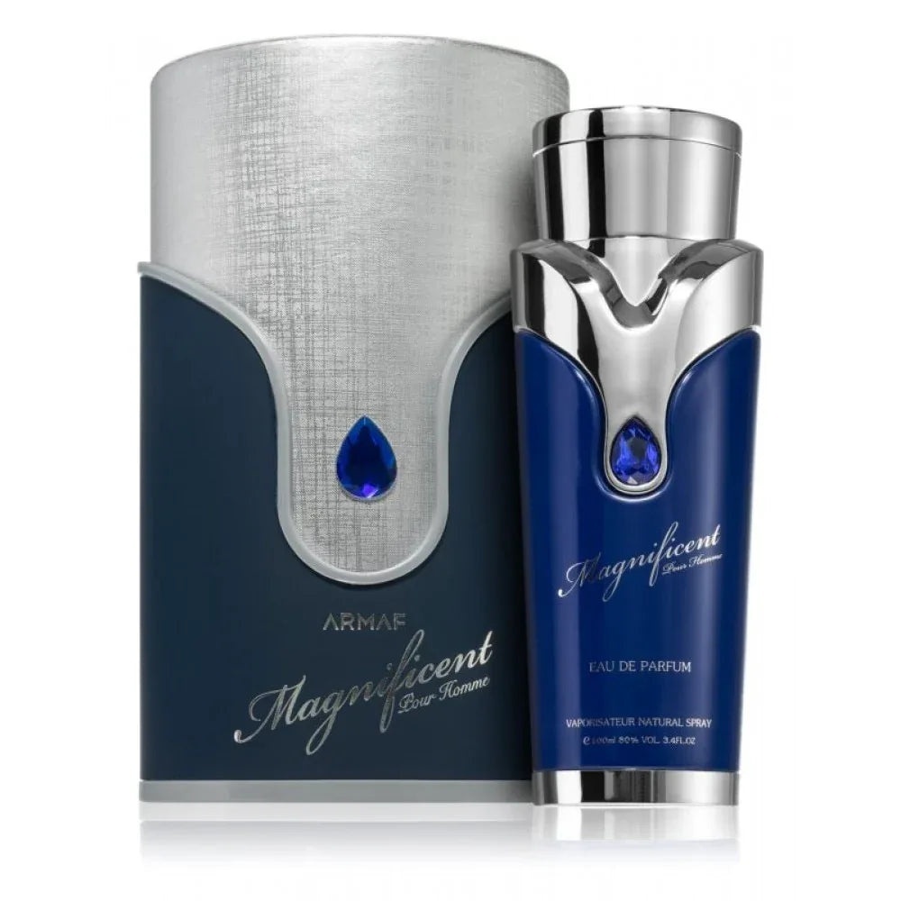 Cutie originală Armaf Magnificent Blue Pour Homme 100 ml și flacon albastru parfum pentru bărbat