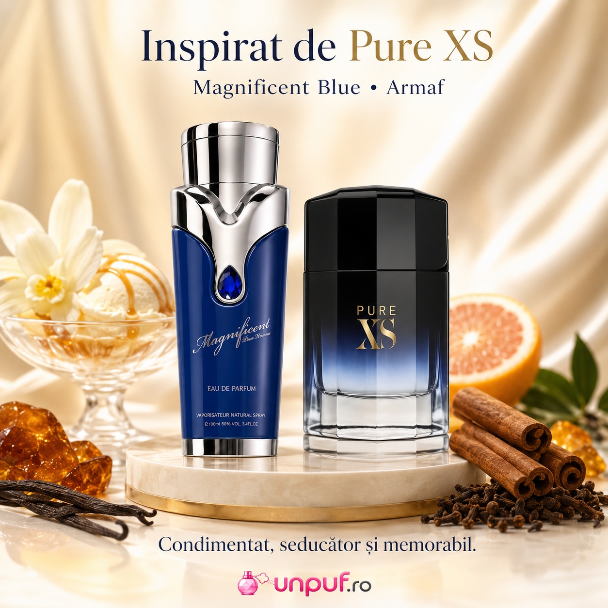 Armaf Magnificent Blue inspirat de Pure XS, parfum condimentat seducător și memorabil