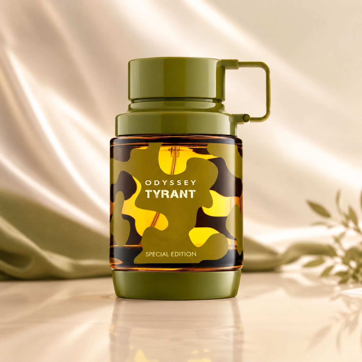 Flacon Armaf Odyssey Tyrant 100 ml verde oliv cu model camouflage și capac modern