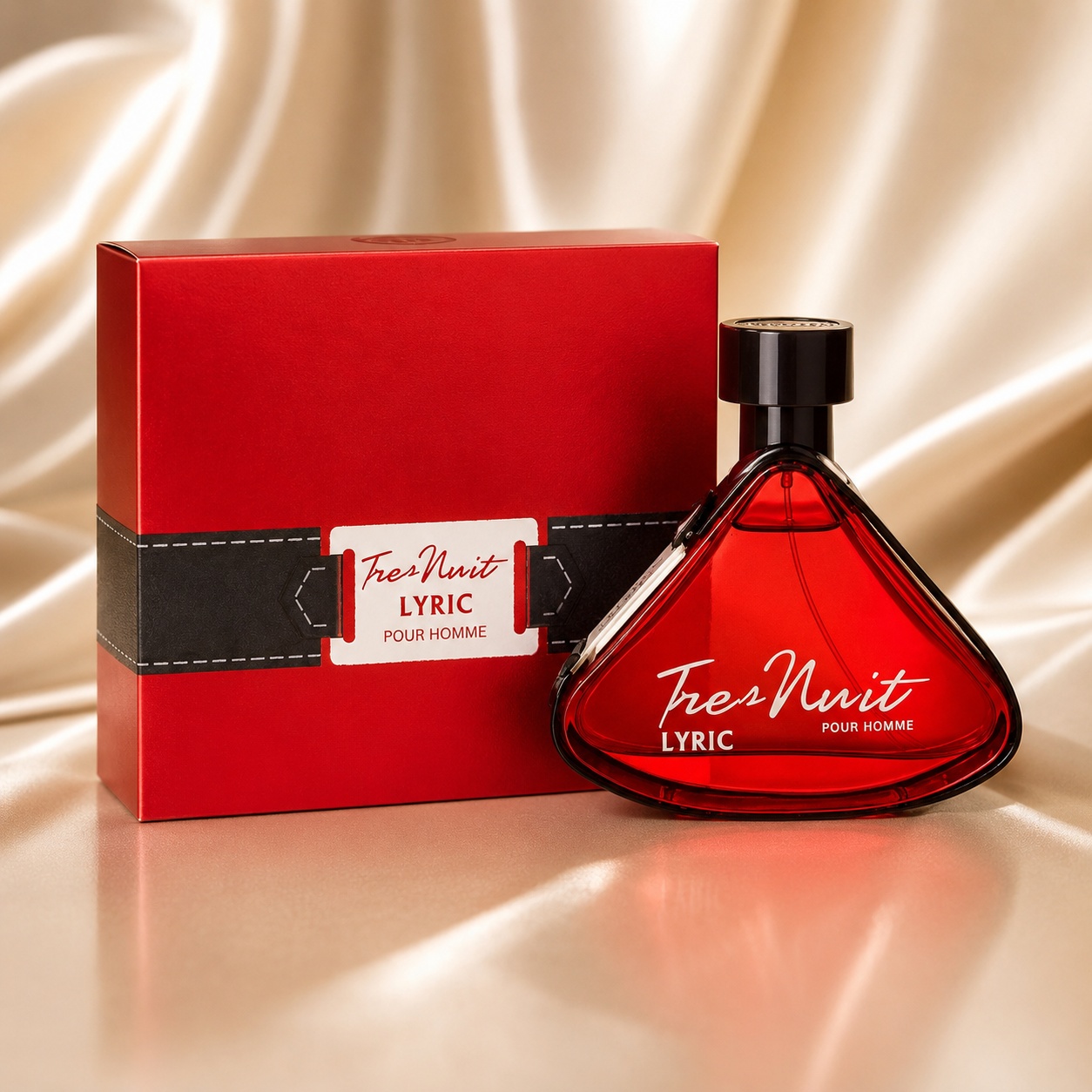Parfum Arăbesc Armaf Tres Nuit Lyric 100 ml cu flacon roșu intens și cutie premium roșie neagră