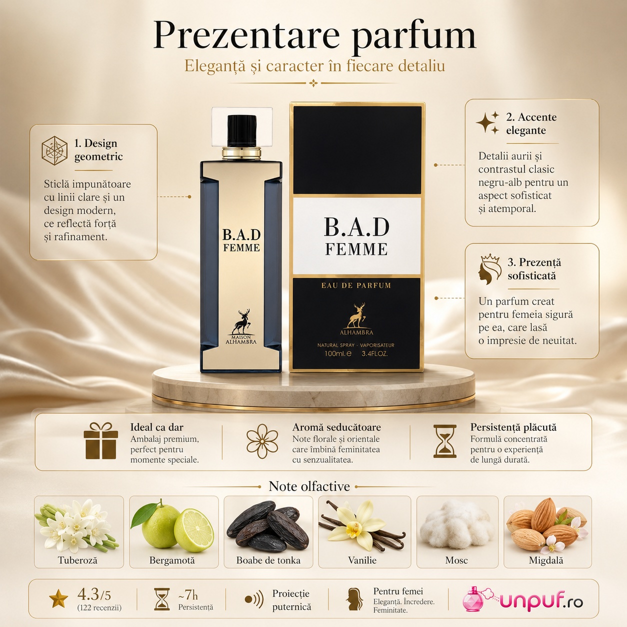Prezentare parfum arabesc B.A.D. Femme Maison Alhambra 100 ml apă de parfum femei