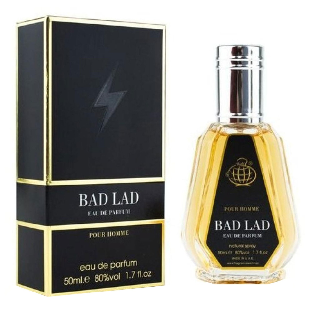 Cutie originală Bad Lad Eau de Parfum 50 ml și flacon amber cu etichetă neagră parfum pentru bărbat