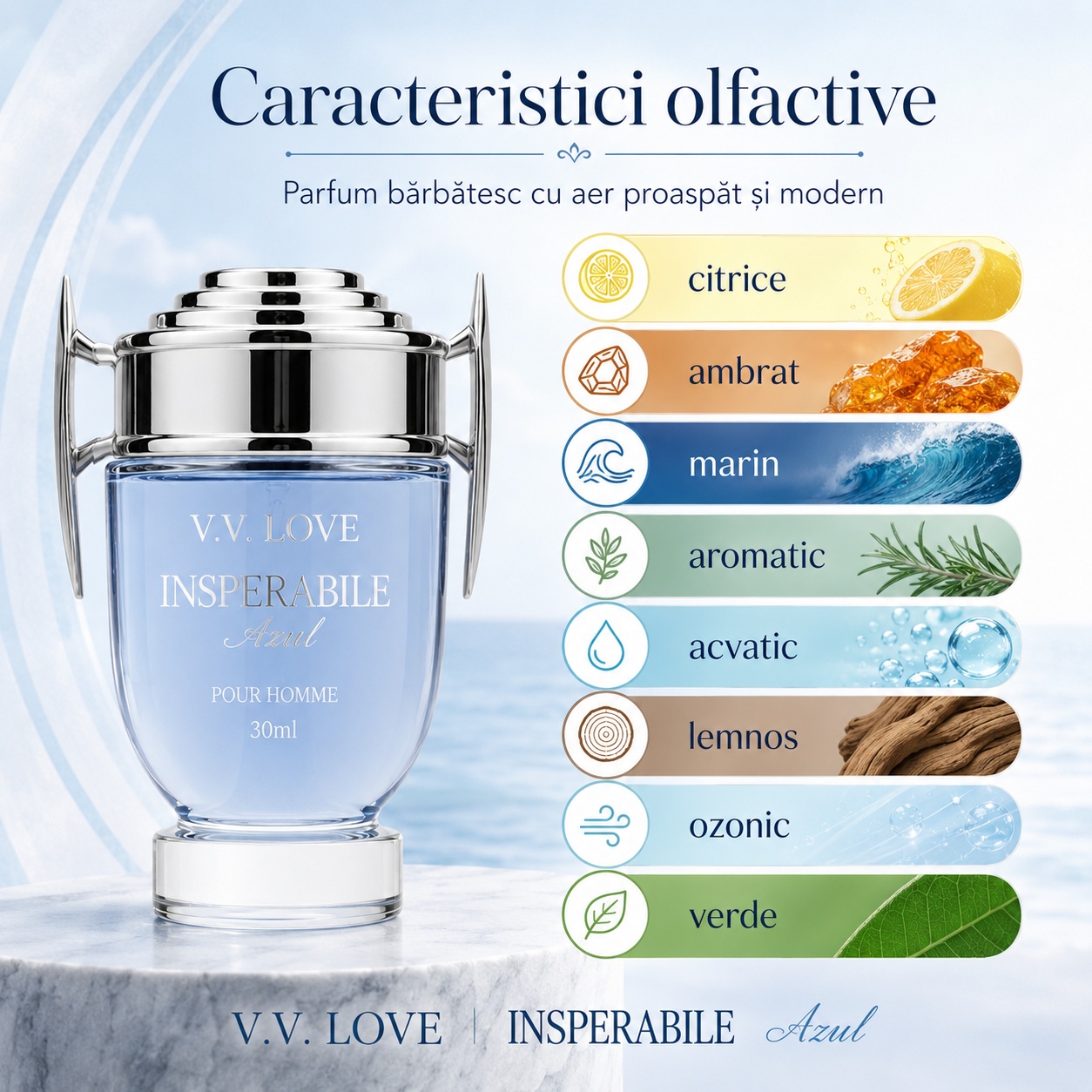 Caracteristici olfactive V.V. Love Insuperabile Azul parfum bărbat
