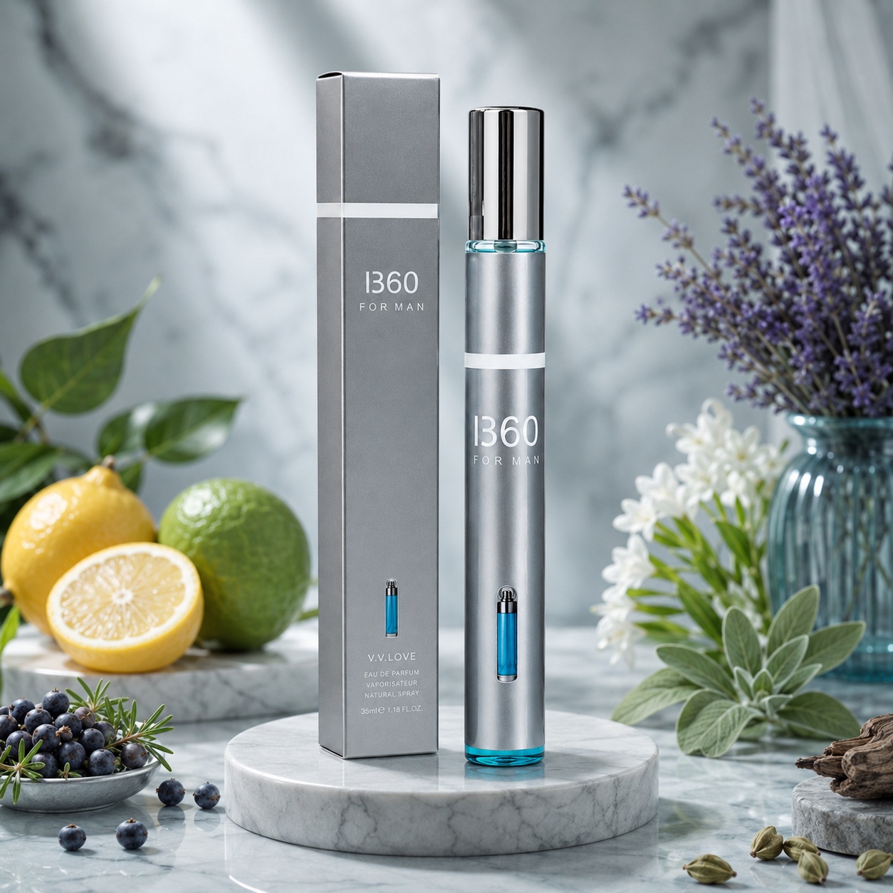 I360 For Man V.V. Love parfum bărbat 35 ml sticlă argintie cu accente albastre