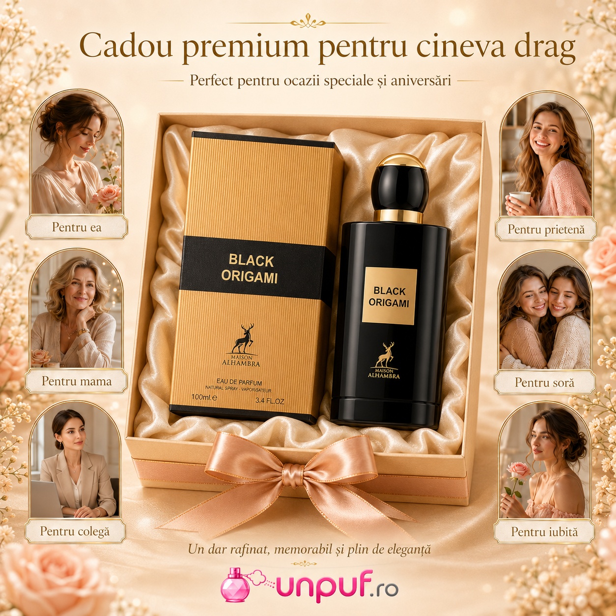 Cadou premium Black Origami Maison Alhambra pentru ea, mamă, prietenă, soră, colegă sau iubită