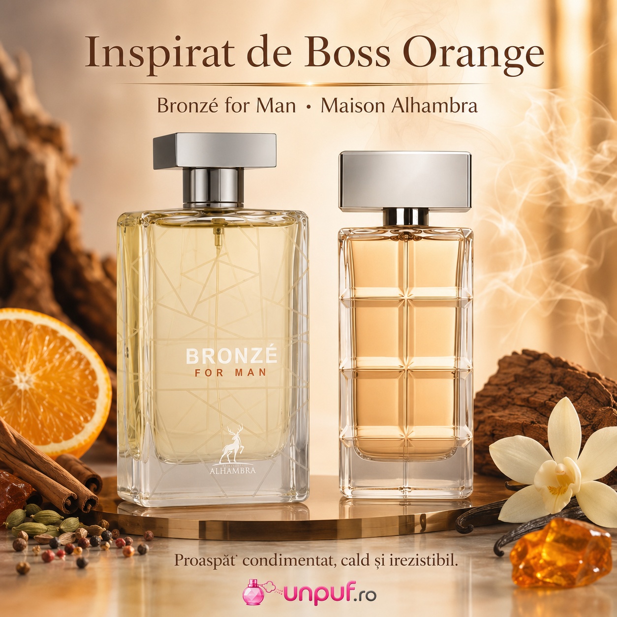 Parfum Bronze For Men Maison Alhambra inspirat de Boss Orange For Men, cald condimentat și masculin