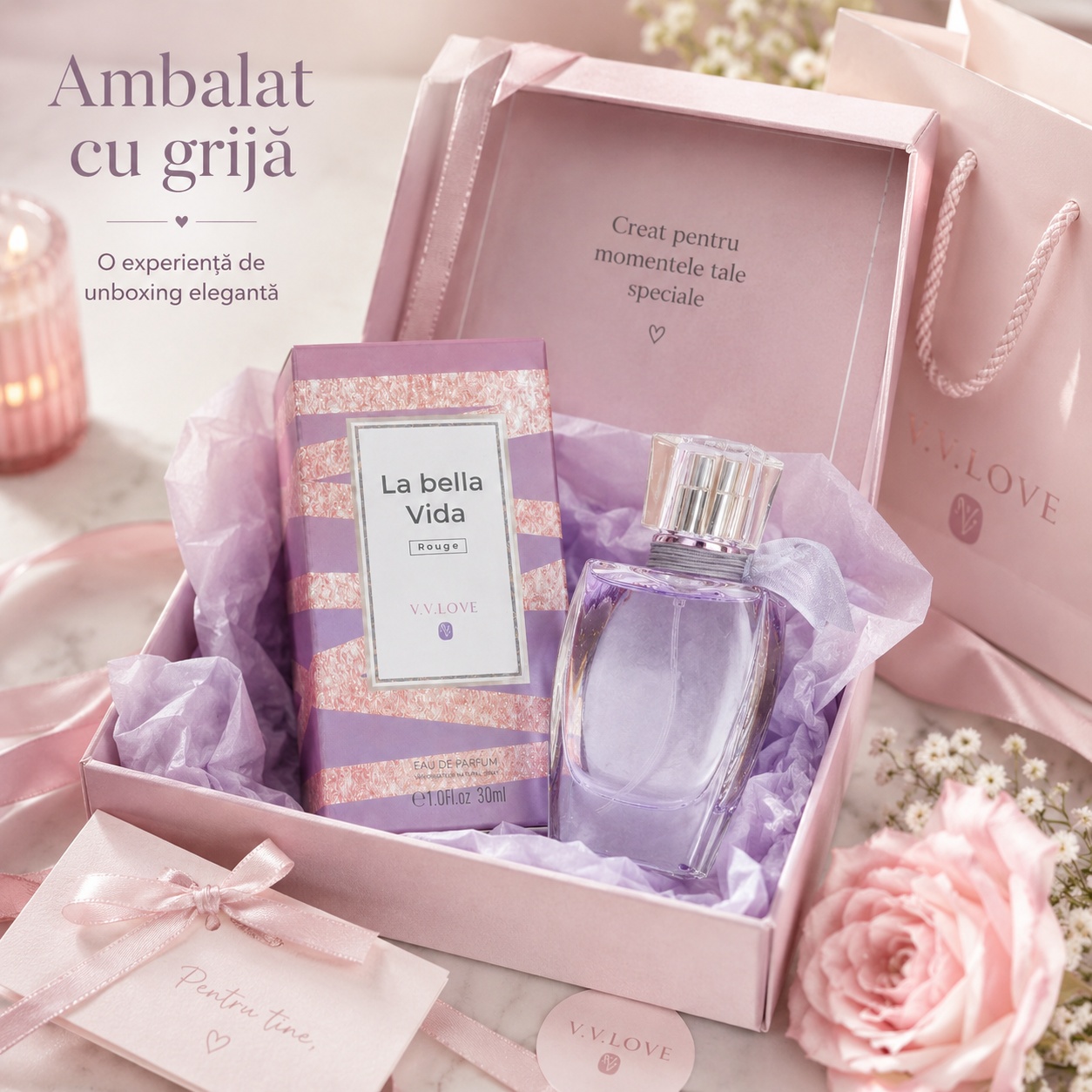 V.V. Love La Bella Vida Violet ambalat cu grijă pentru cadou
