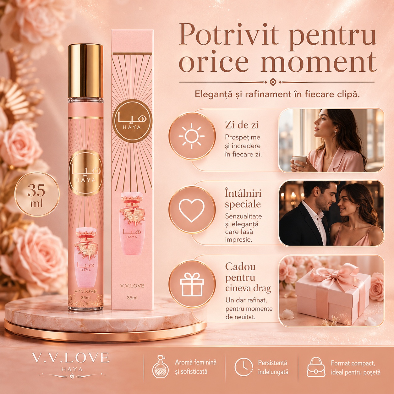 Parfum Haya 35 ml potrivit pentru zi de zi &icirc;nt&acirc;lniri speciale și cadou pentru cineva drag