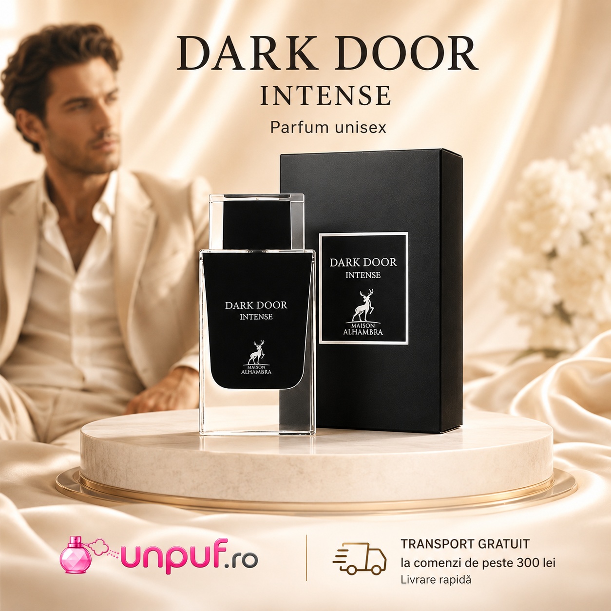 Dark Door Intense Maison Alhambra parfum bărbătesc elegant, modern, intens și persistent, disponibil pe unpuf.ro