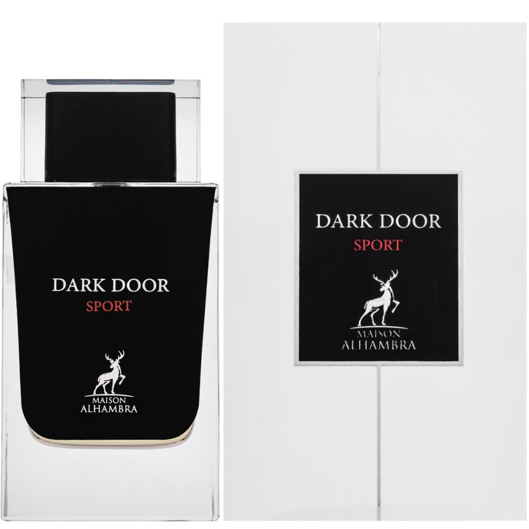 Produs real Dark Door Sport Maison Alhambra 100 ml cu sticlă neagră și cutie albă