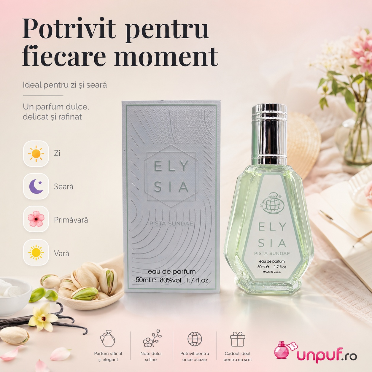 Ce primești &icirc;n colet Elysia Sugar Patchouli Fragrance World 100 ml parfum damă ambalat cu atenție cadou premium