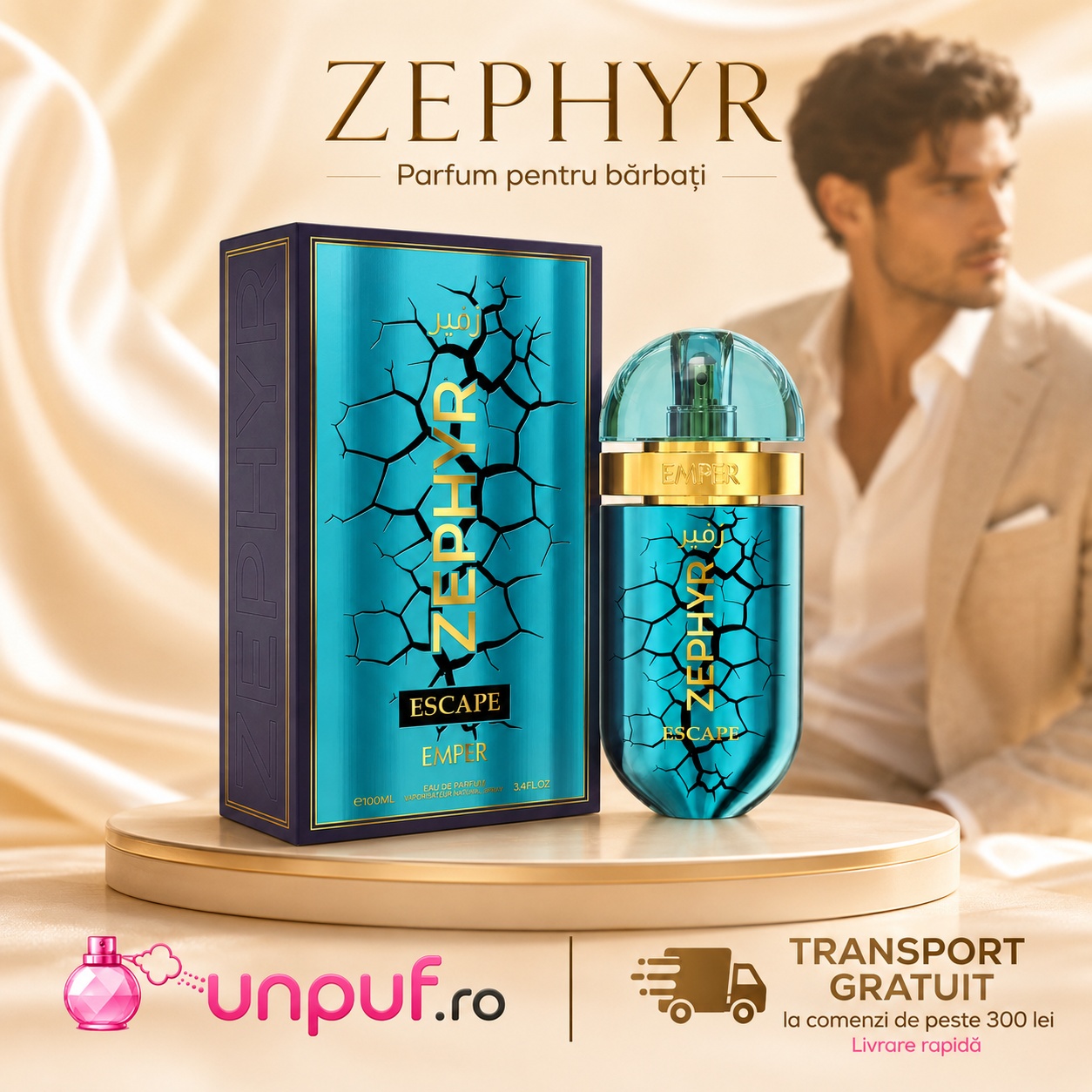 Emper Zephyr Escape parfum fresh, vibrant, elegant și persistent cu transport gratuit la comenzi peste 300 lei