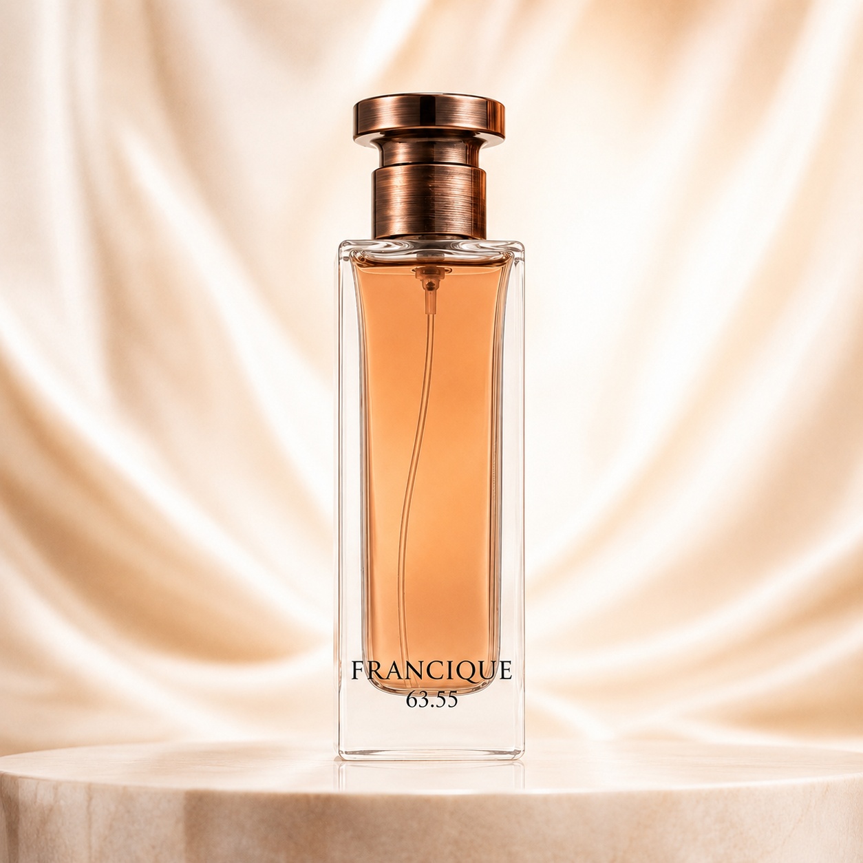 Sticlă parfum Francique 63.55 French Avenue 80 ml pe fundal luminos premium