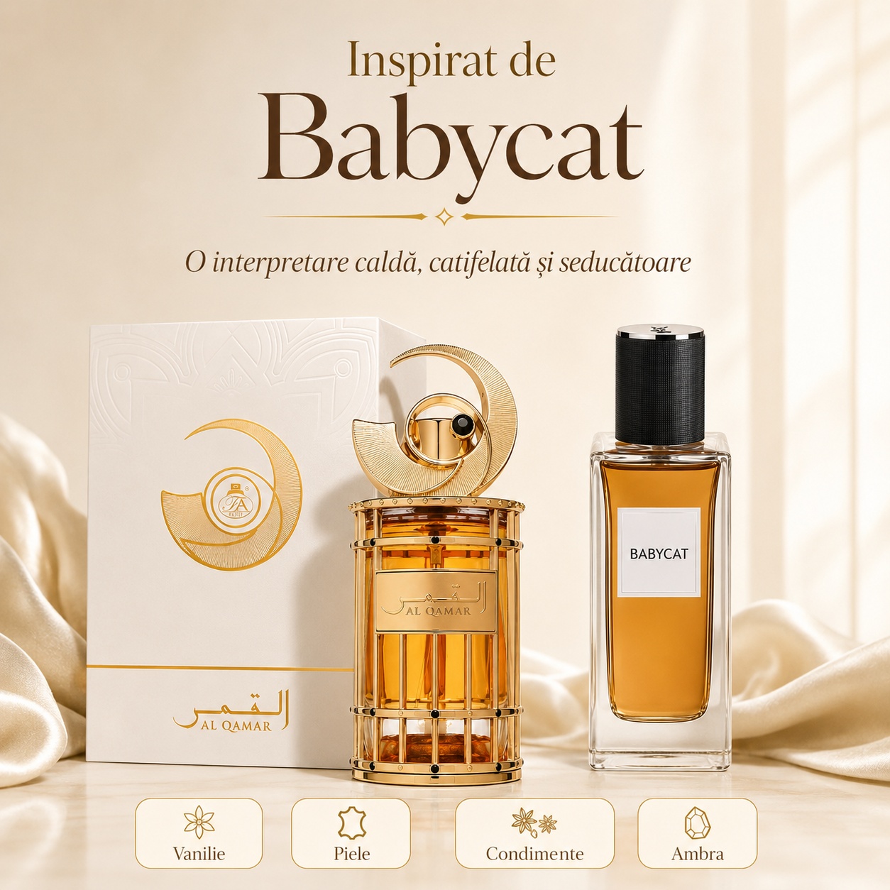 Parfum French Avenue Al Qamar inspirat de Babycat, cu vanilie, piele, condimente și ambră