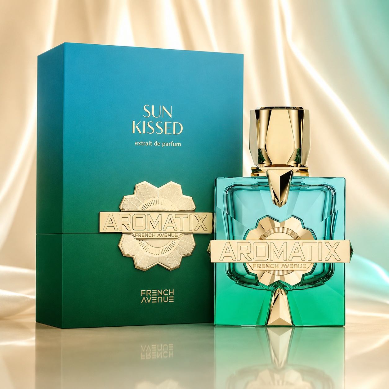 Parfum Arăbesc Aromatix Sun Kissed French Avenue 100 ml cu sticlă turcoaz verde și cutie premium