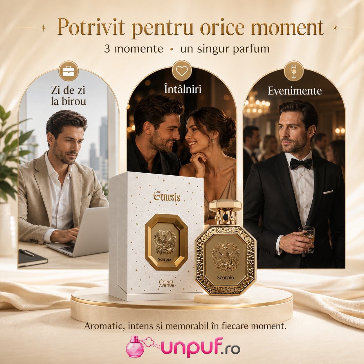 Parfum Genesis Scorpio French Avenue potrivit pentru zi de zi, birou, &icirc;nt&acirc;lniri și evenimente