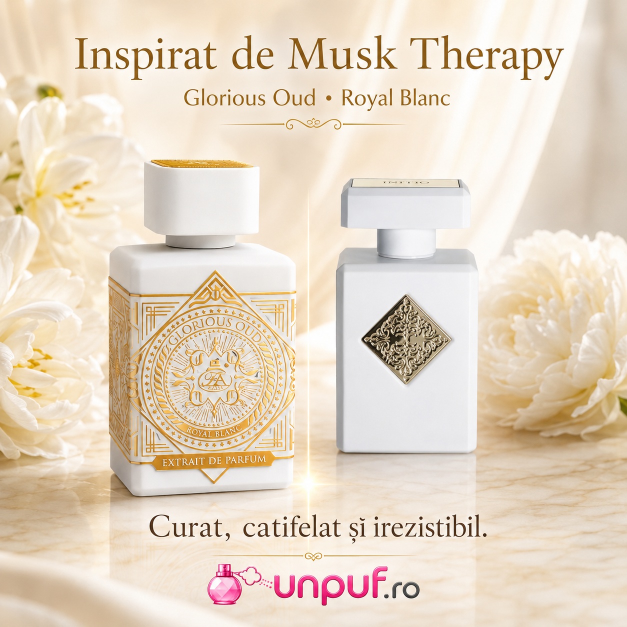Parfum Glorious Oud Royal Blanc French Avenue inspirat de Musk Therapy, curat, catifelat și irezistibil