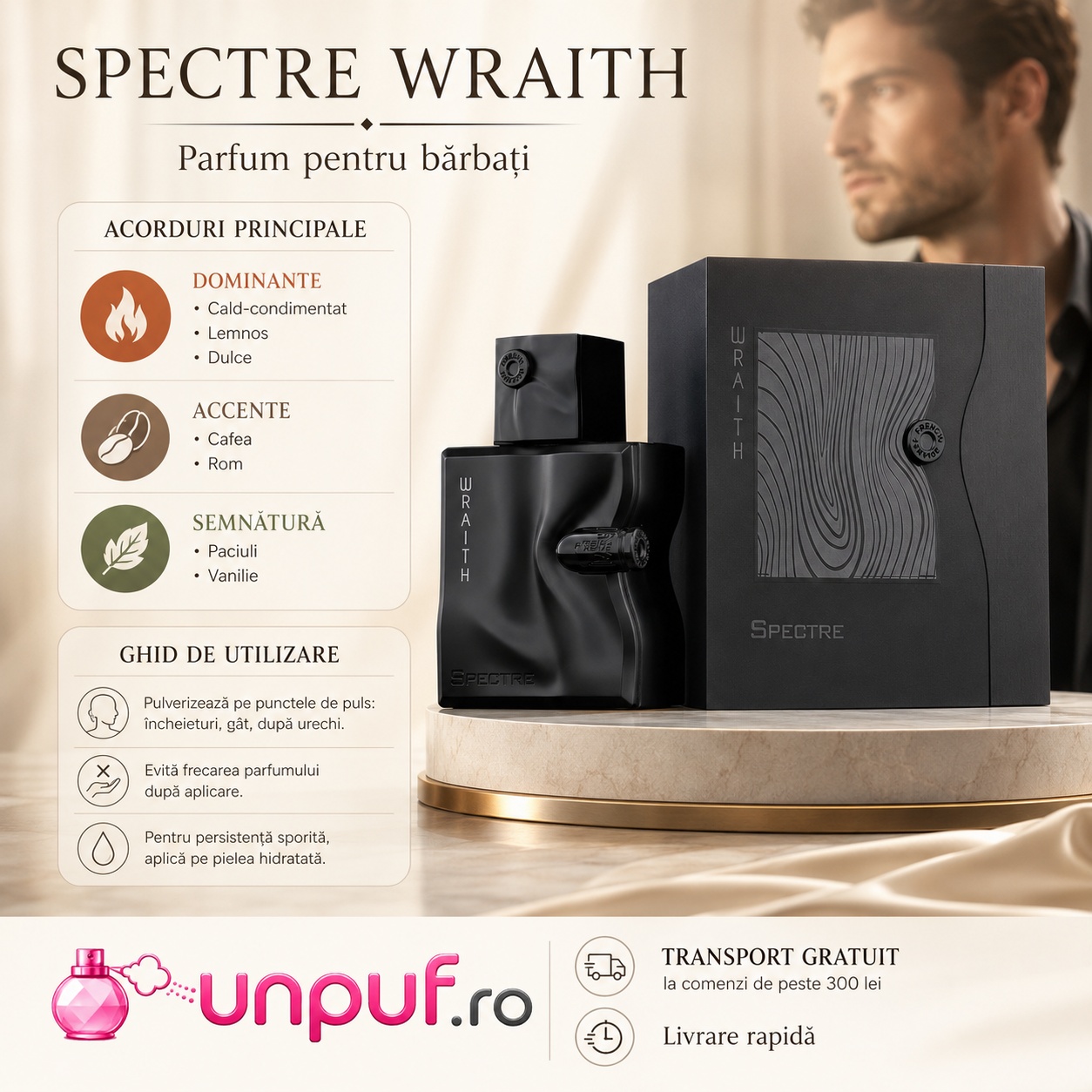 Note olfactive Spectre Wraith cafea rom paciuli vanilie cald condimentat lemnos dulce ghid de utilizare