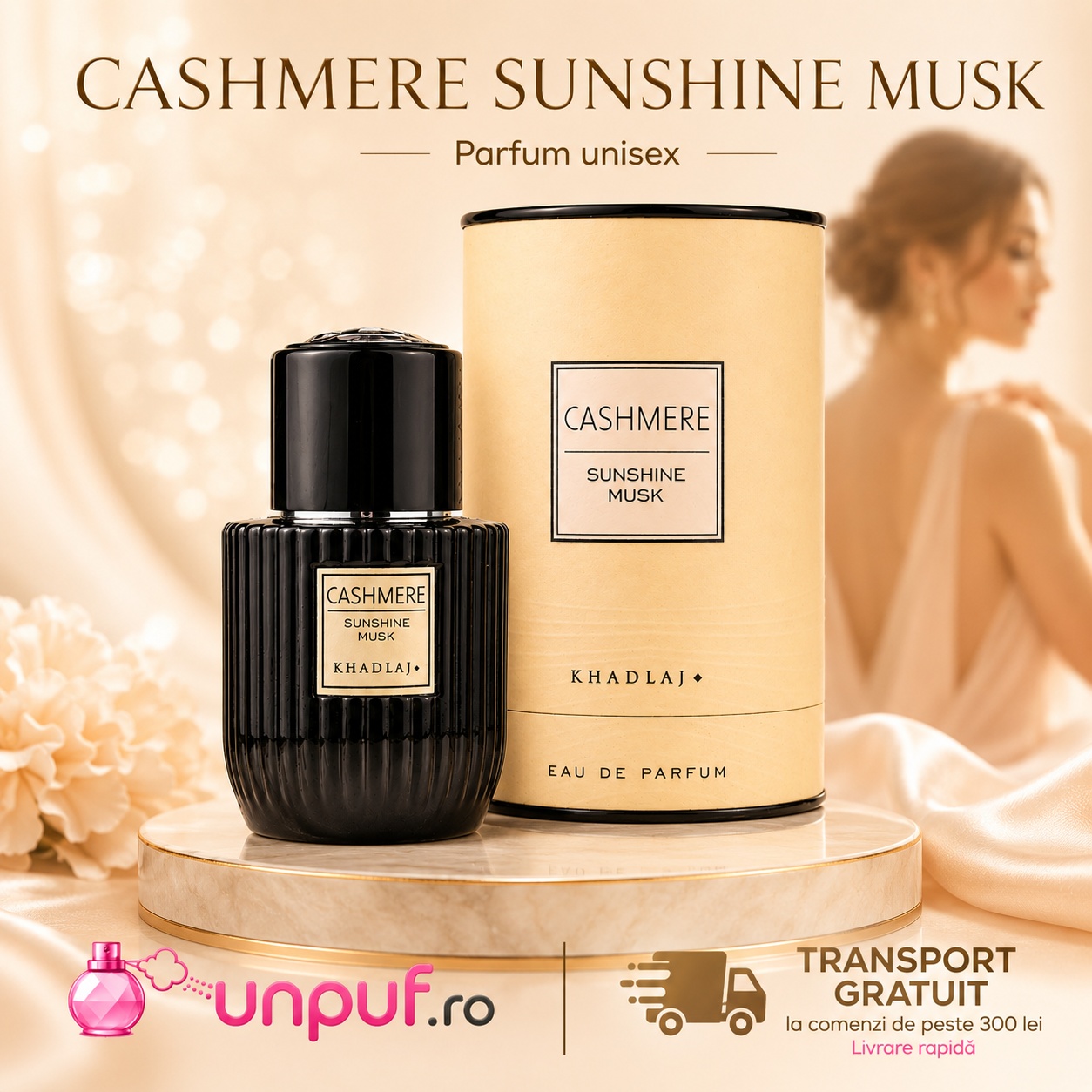 Khadlaj Cashmere Sunshine Musk parfum premium disponibil pe unpuf.ro cu livrare rapidă și transport gratuit peste 300 lei