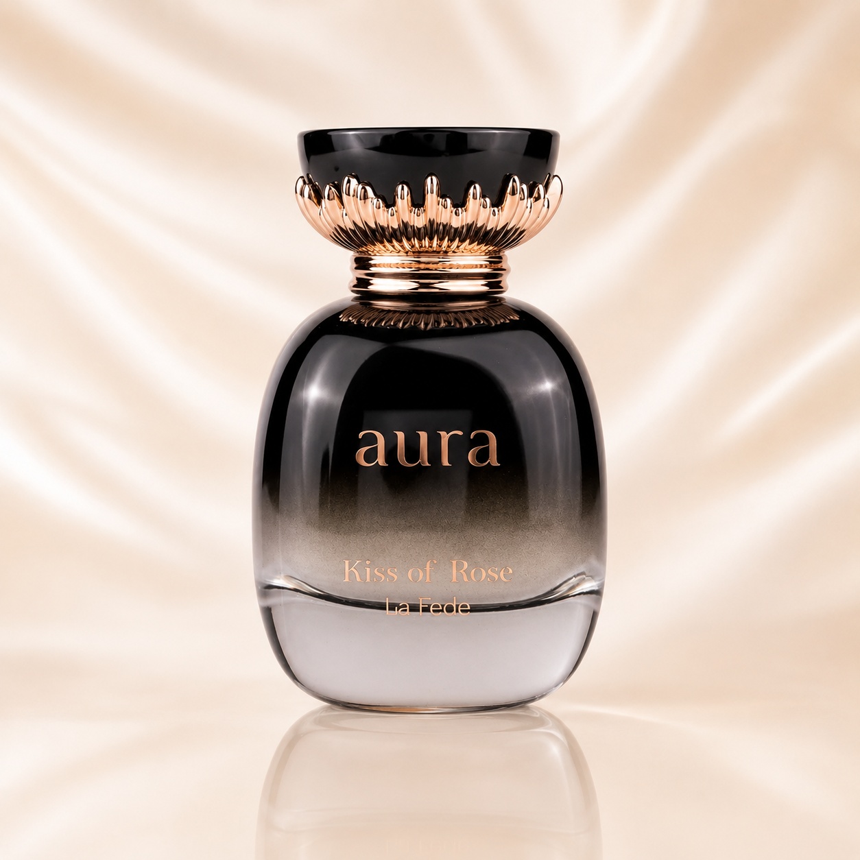 Flacon La Fede Aura Kiss Of Rose 100 ml negru transparent cu capac rose gold și design elegant