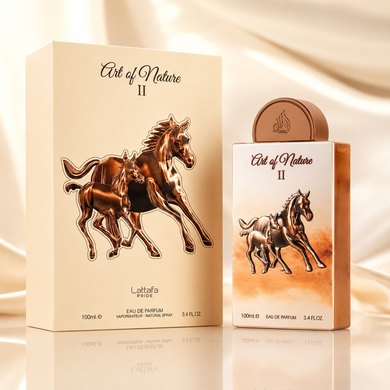 Parfum Arăbesc Lattafa Art Of Nature II 100 ml unisex cu flacon elegant crem bronz și cutie premium cu design artistic