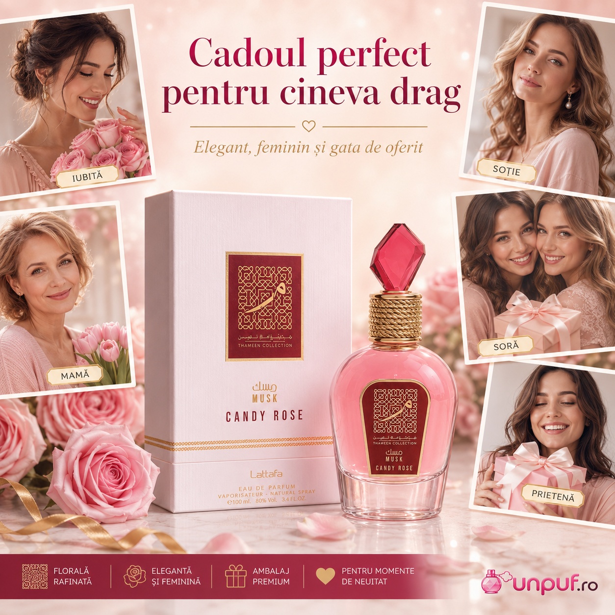 Lattafa Candy Rose cadou perfect pentru iubită soție mamă soră prietenă parfum floral feminin
