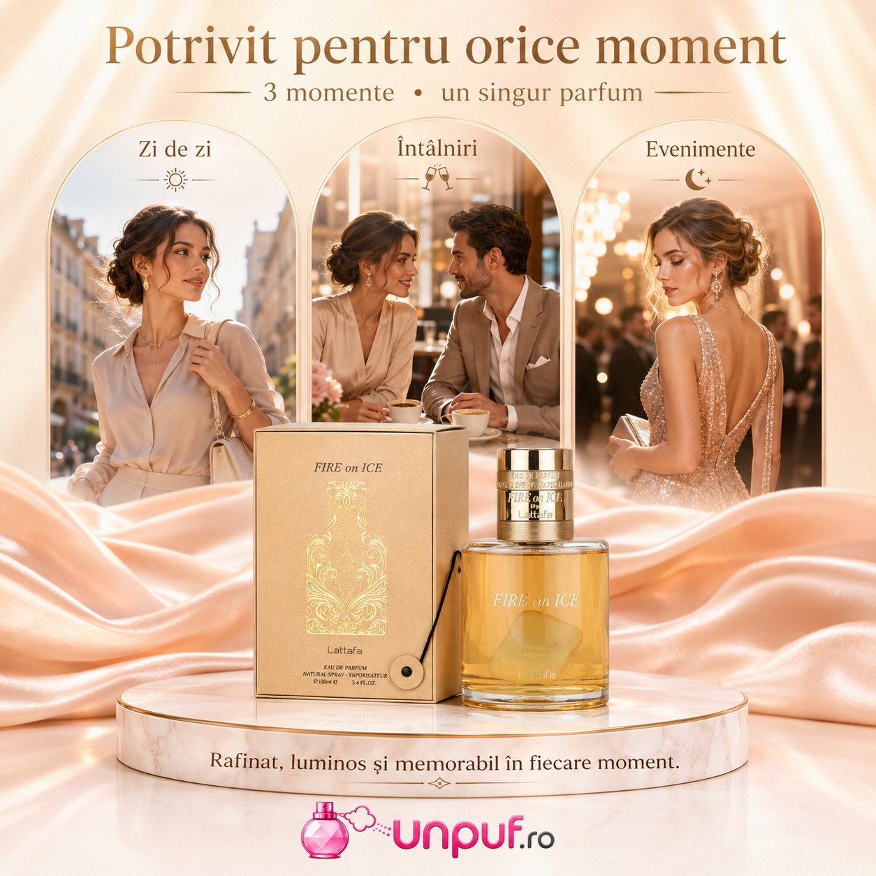 Lattafa Fire On Ice parfum potrivit pentru zi de zi &icirc;nt&acirc;lniri și evenimente cu aromă rafinată și memorabilă