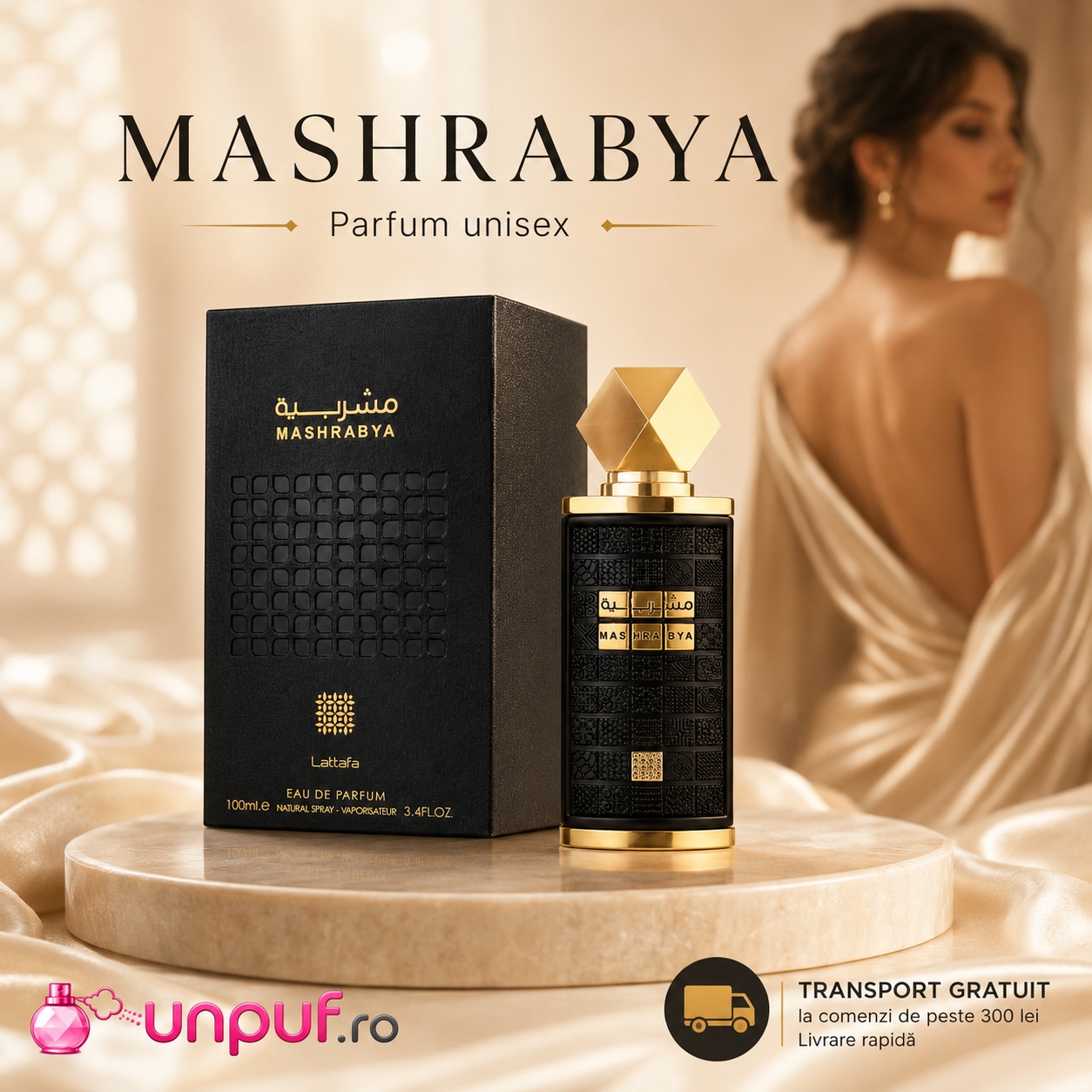 Lattafa Mashrabya parfum unisex cu prezentare premium și aromă orientală caldă
