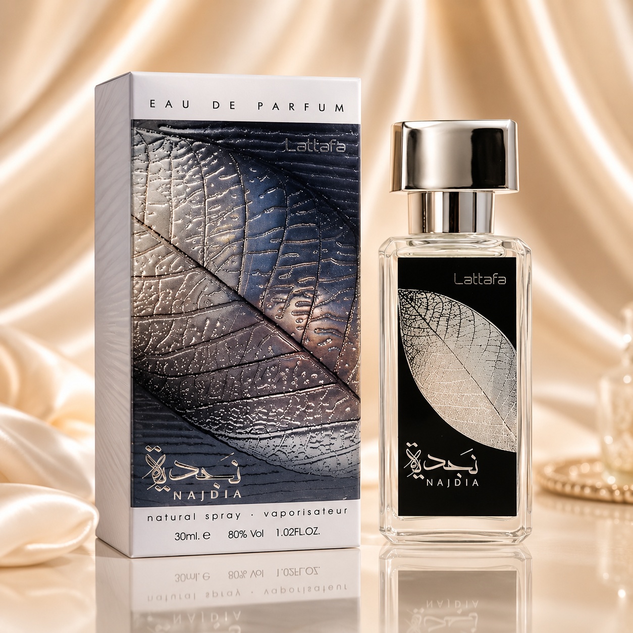 Parfum Arăbesc Lattafa Najdia 30 ml pentru bărbat cu flacon elegant și cutie premium Lattafa