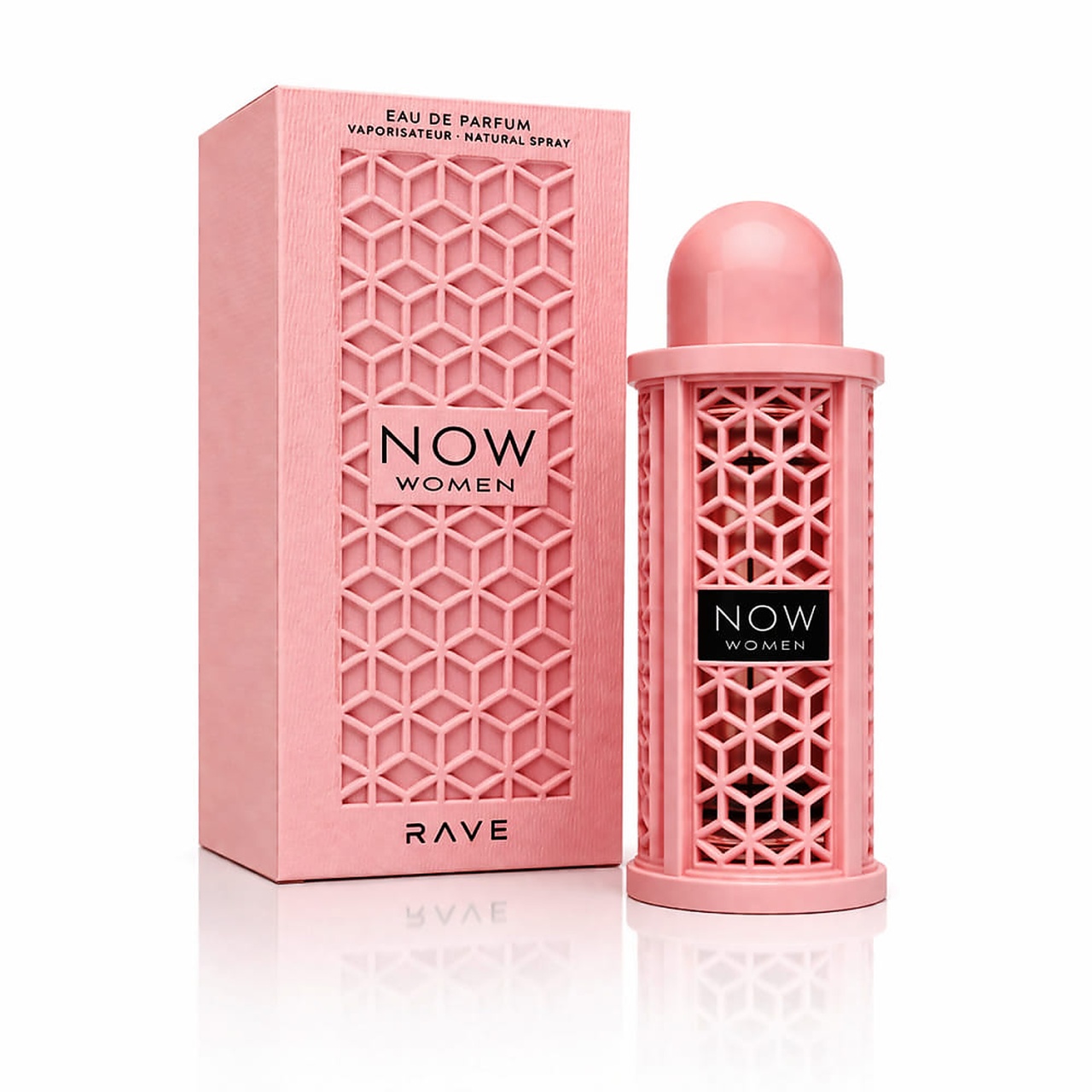 Lattafa Now Women 100 ml sticlă și cutie pe fundal alb