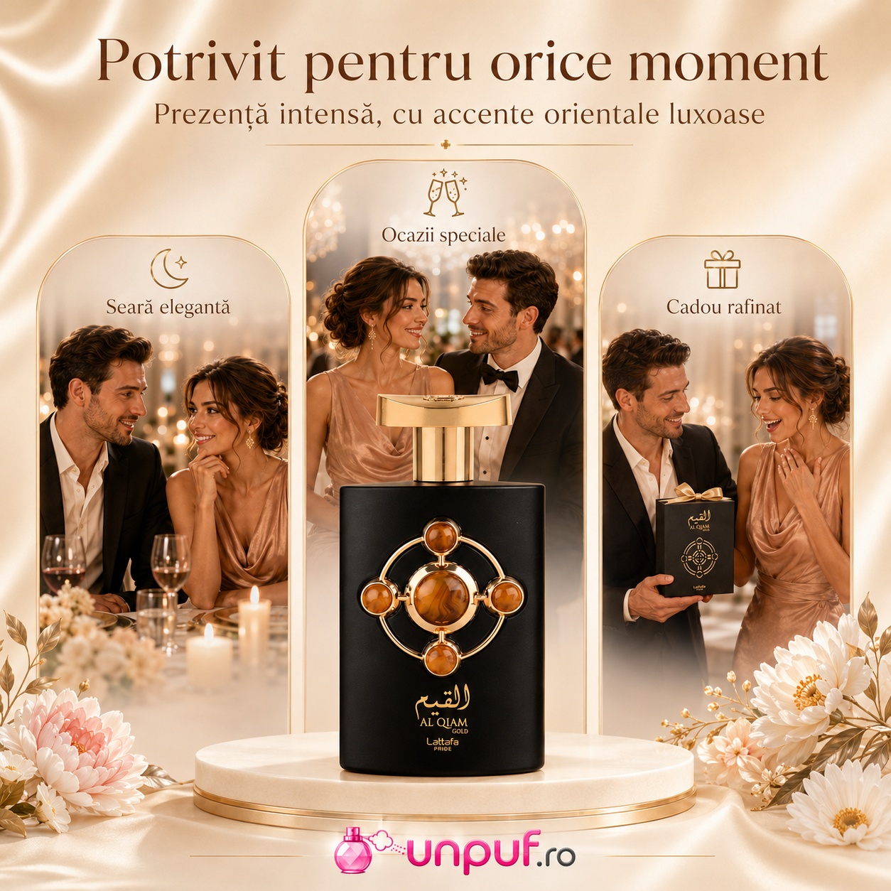 Parfum Lattafa Pride Al Qiam Gold potrivit pentru seară elegantă, ocazii speciale și cadou rafinat