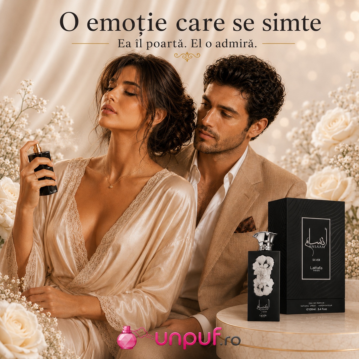 Lattafa Pride Ansaam Silver parfum unisex elegant o emoție care se simte ea îl poartă el o admiră