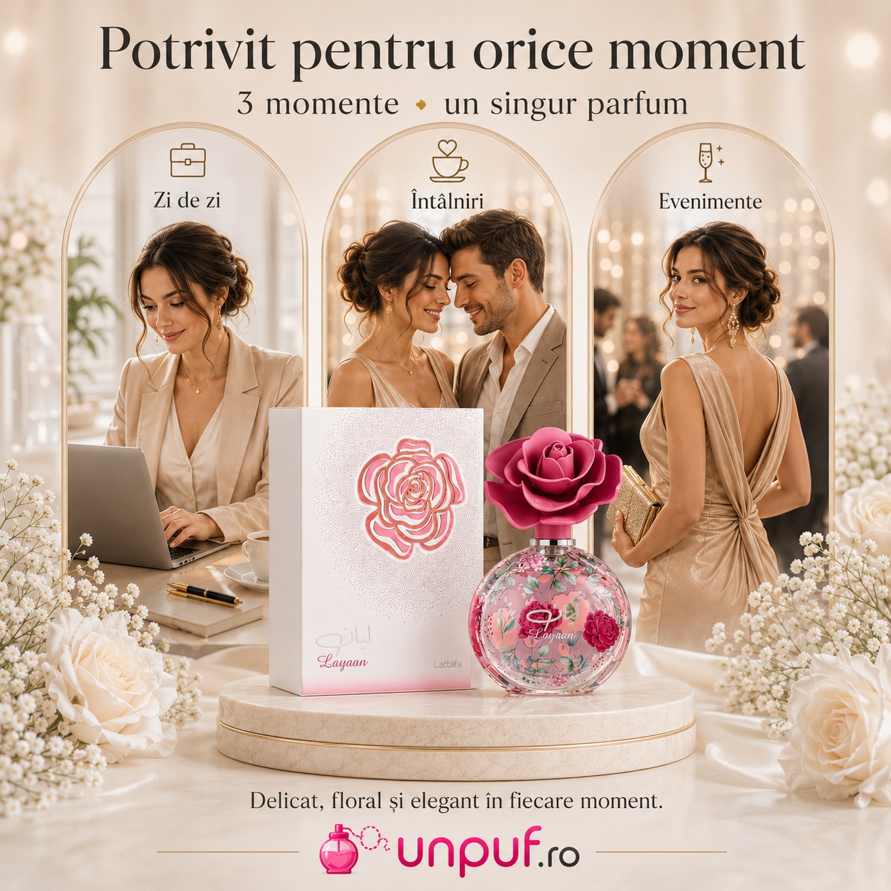 Lattafa Pride Layaan parfum de damă cu prezentare elegantă, aromă florală și prospețime delicată