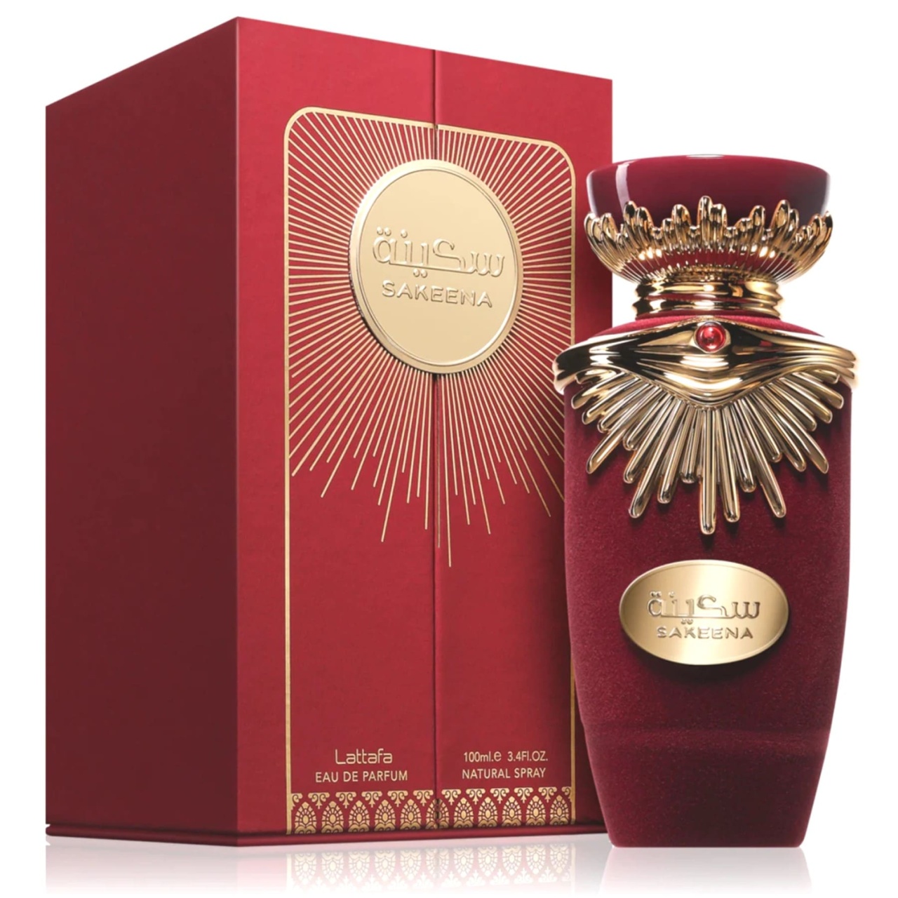Parfum Lattafa Sakeena 100 ml apă de parfum pentru damă cu flacon original și cutie roșie Lattafa