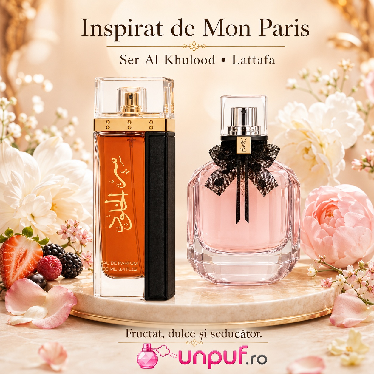 Lattafa Ser Al Khulood Brown inspirat de Mon Paris parfum fructat dulce și seducător