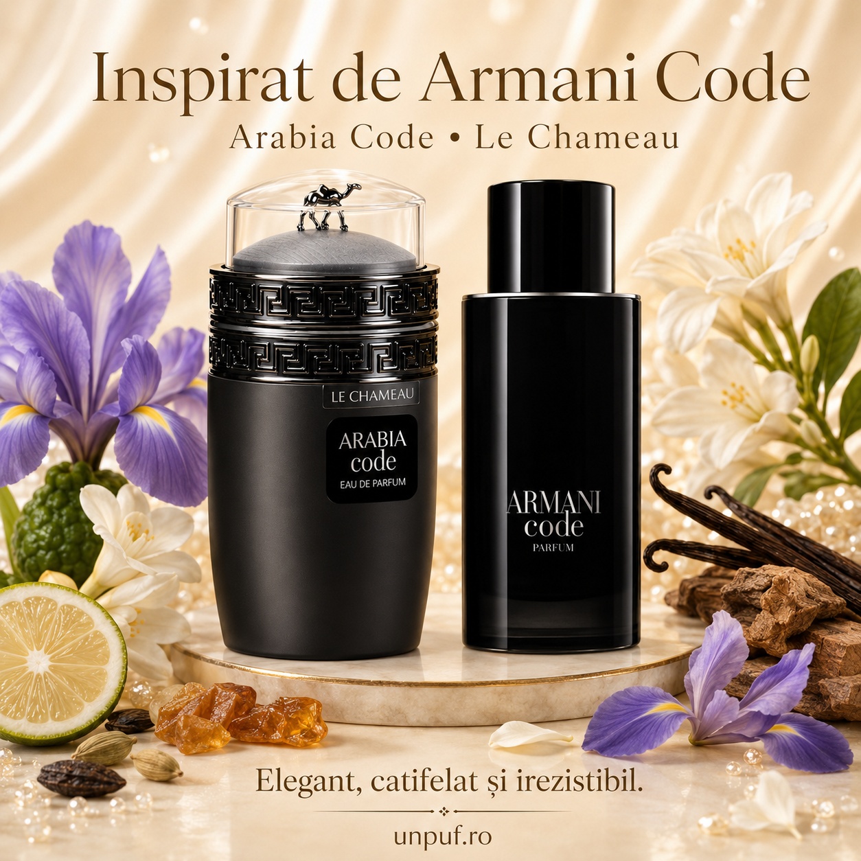 Le Chameau Arabia Code inspirat de Armani Code parfum elegant catifelat și irezistibil pentru bărbați