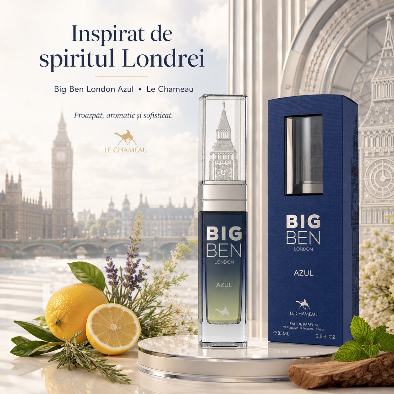 Le Chameau Big Ben London Azul inspirat de spiritul Londrei parfum proaspăt aromatic și sofisticat