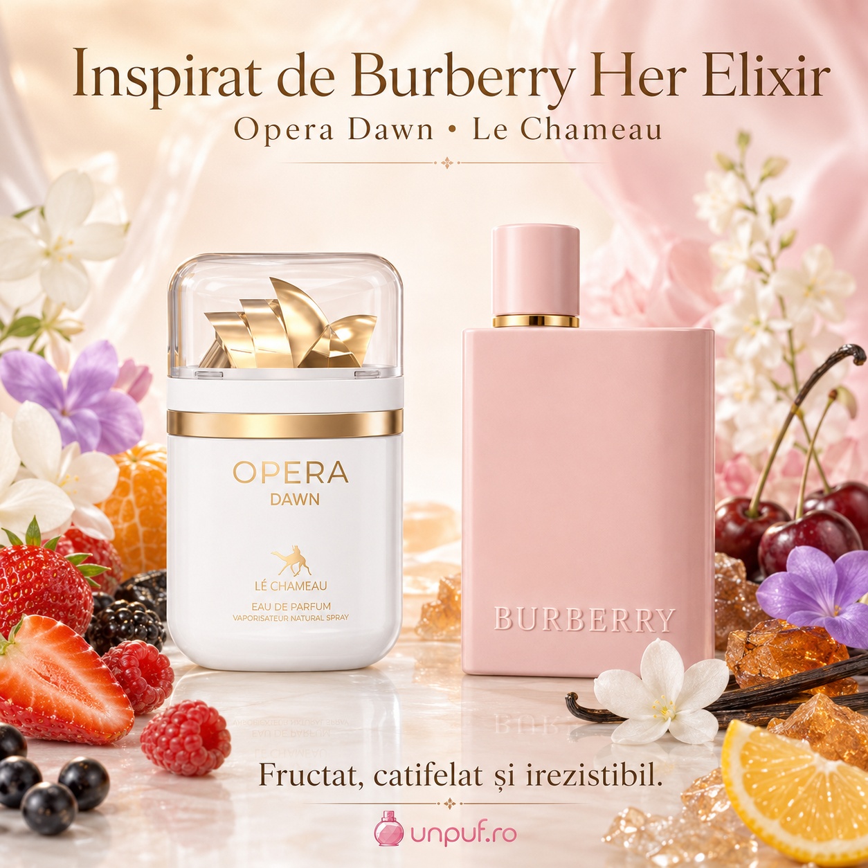 Le Chameau Opera Dawn inspirat de Burberry Her Elixir parfum fructat catifelat și irezistibil