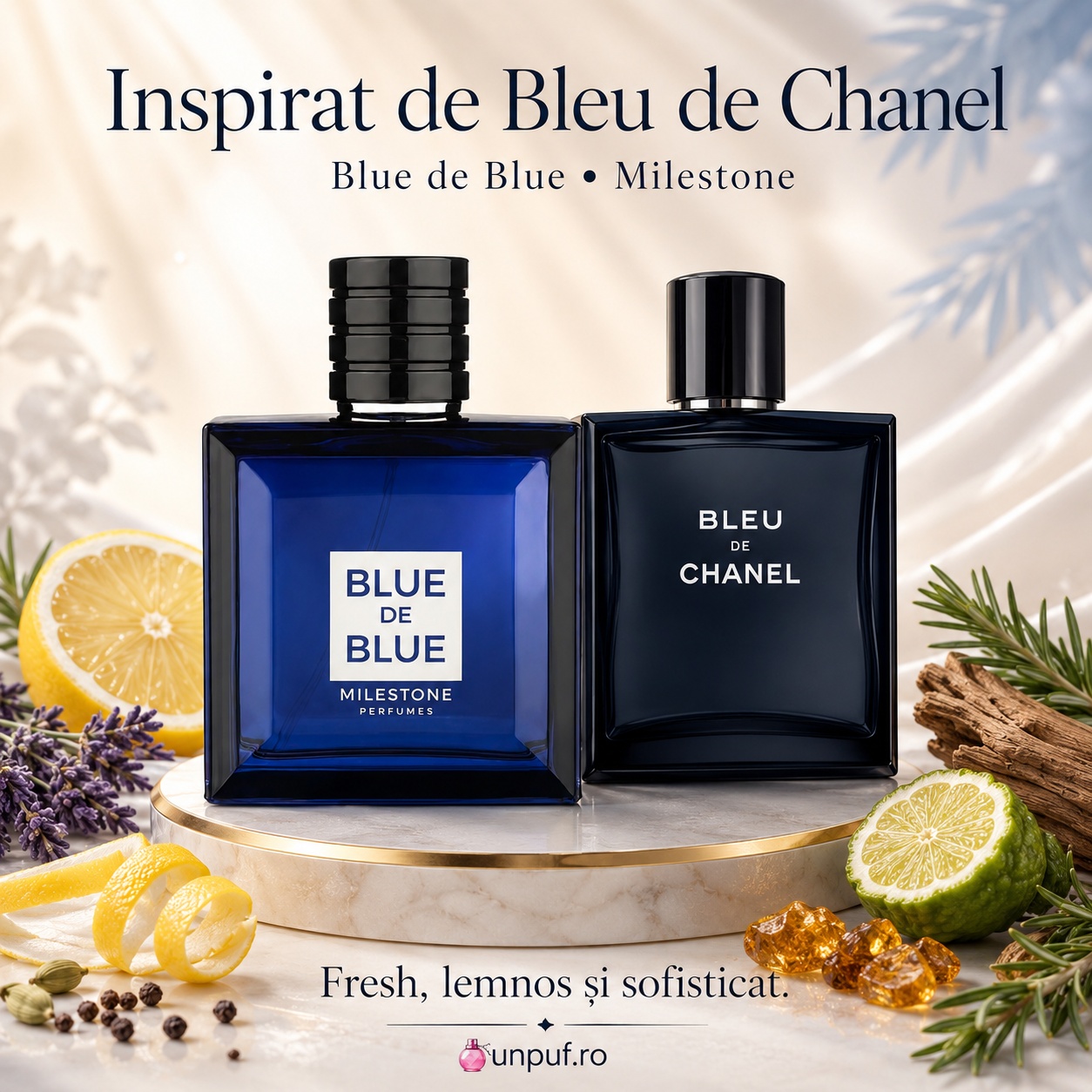 Milestone Blue De Blue inspirat de Bleu de Chanel parfum fresh lemnos și sofisticat pentru bărbați